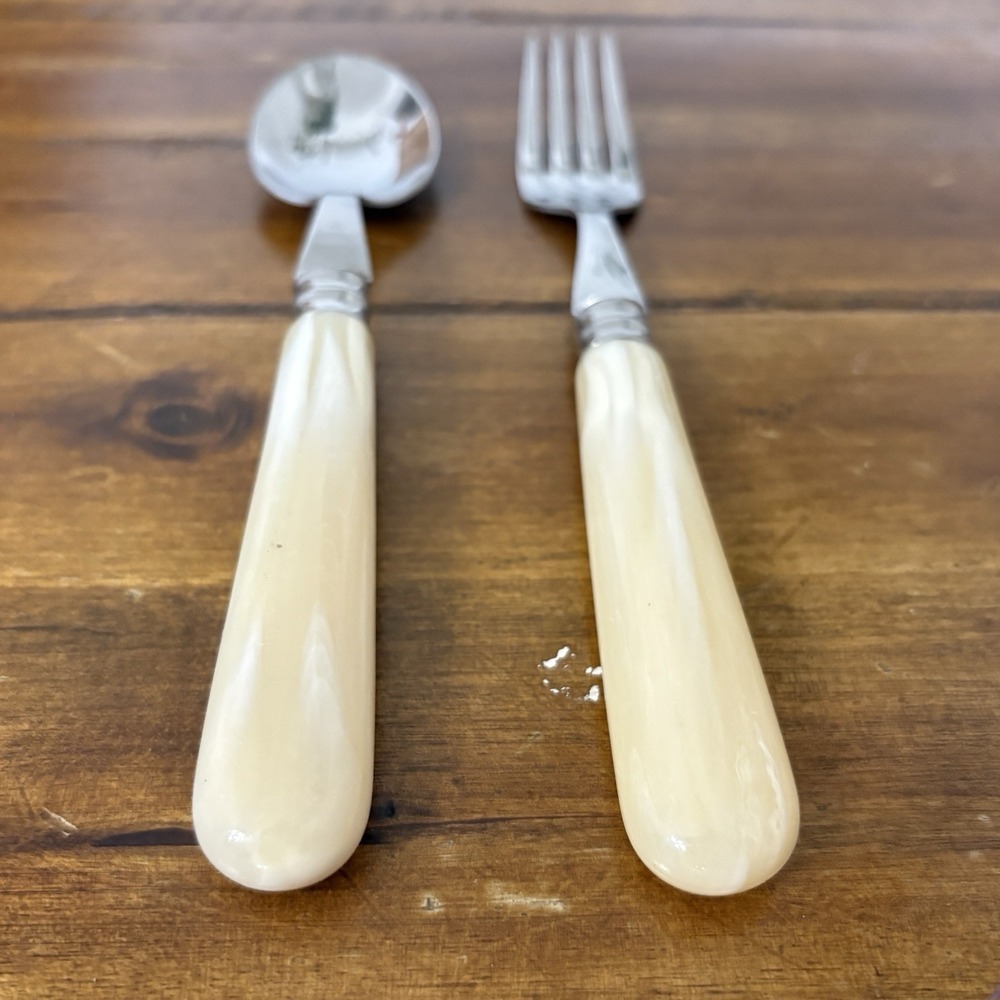 French 18/10 Stainless Flatware Fork Spoon Faux Horn Pearl Handles France